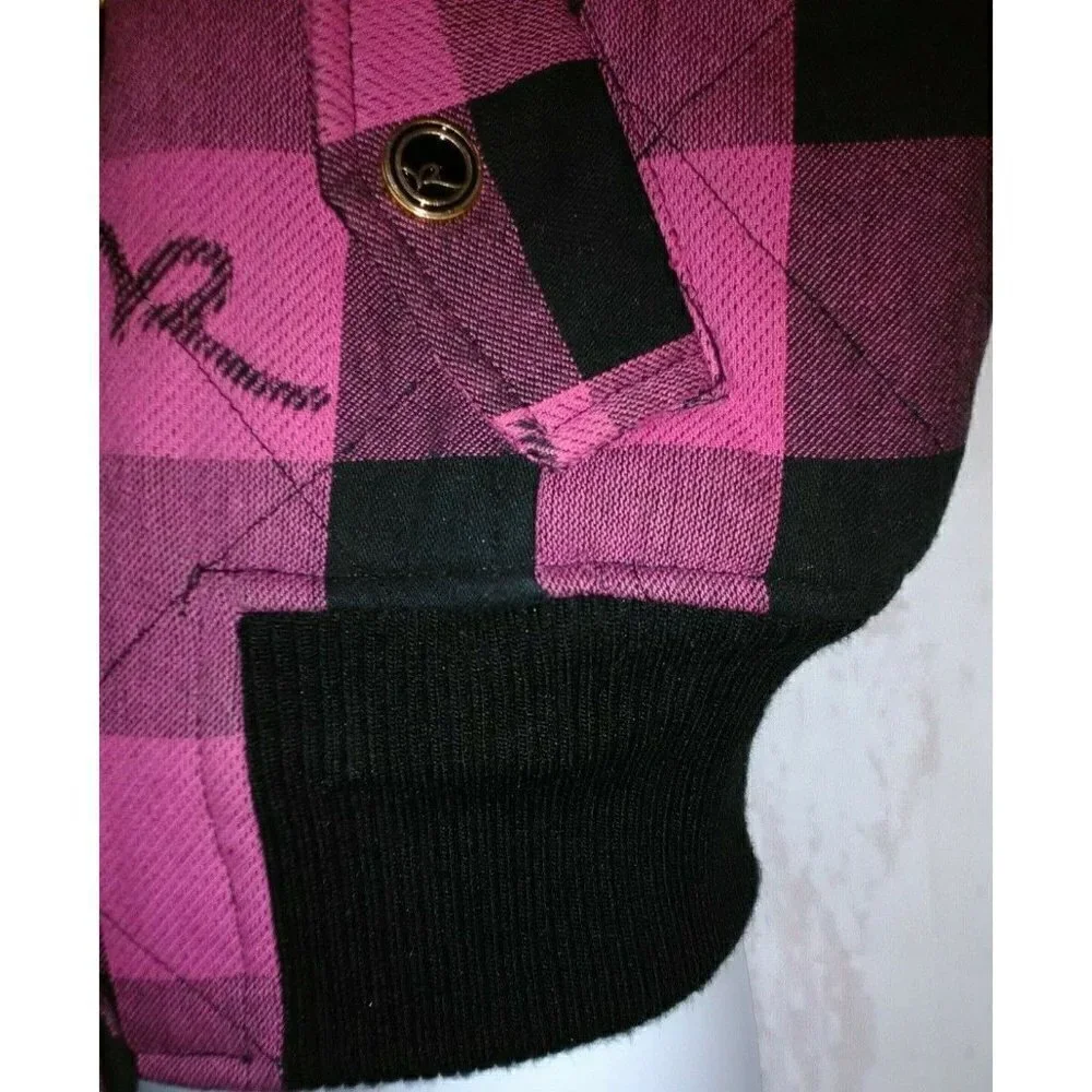 Roca Wear Girls Zip Front Quilted Vest Size 4 Pink Black Plaid